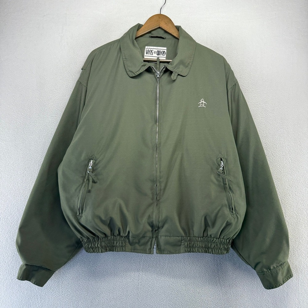 Vintage Grand Slam Jacket Mens Large Green Bomber Fleece Lined Tennis Golf 90s
